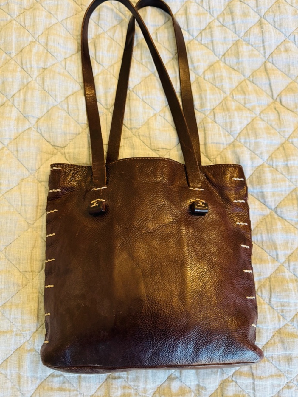 Women's Dark Brown Leather Tote with Top Handles